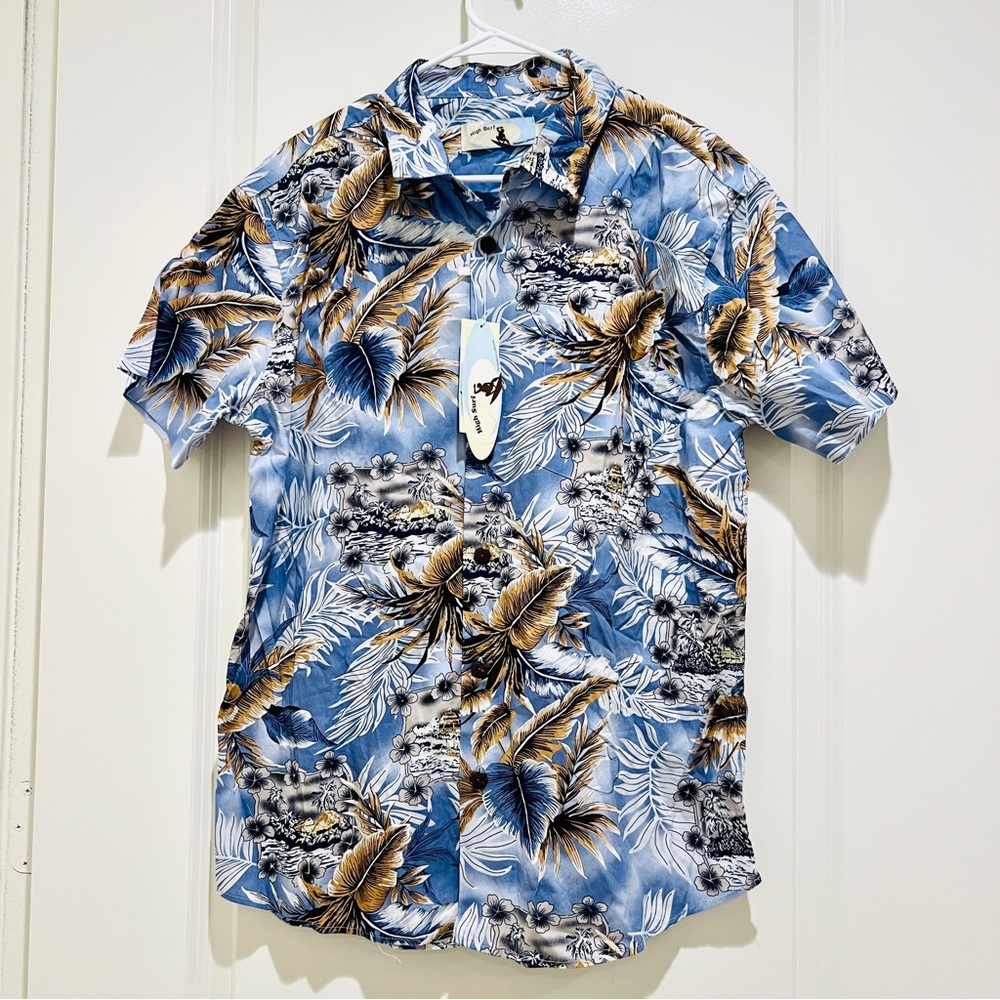 High Surf Blue & Beige Hawaiian Short Sleeve Shirt Men's Size Large NWT